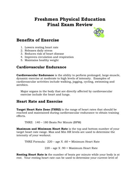 Freshmen Physical Education Final Exam Study Guide.